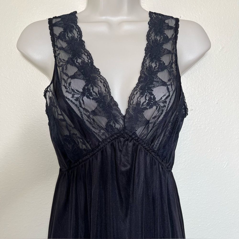 Vintage Texsheen Black Lace Nylon Long Nightgown Peignoir Chemise Women Small - Picture 5 of 14